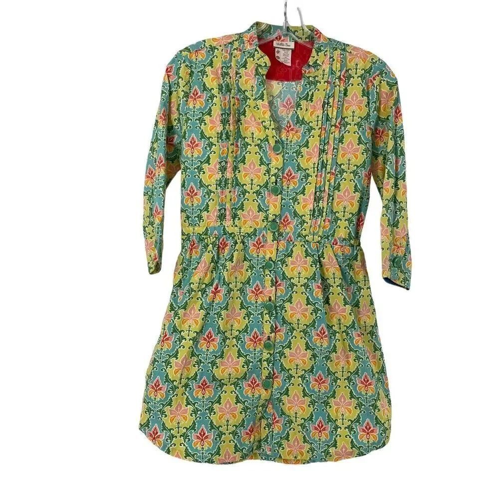 Matilda Jane Tunic Green Acres Size XS 3/4 Sleeve Button Up Belted Preppy Blouse